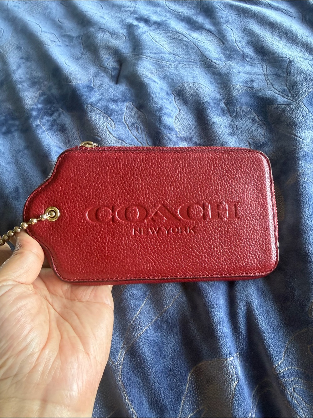 Coach Red Pebbled Leather Chain Wristlet Pouch with Gold Accents - Picture 2 of 16